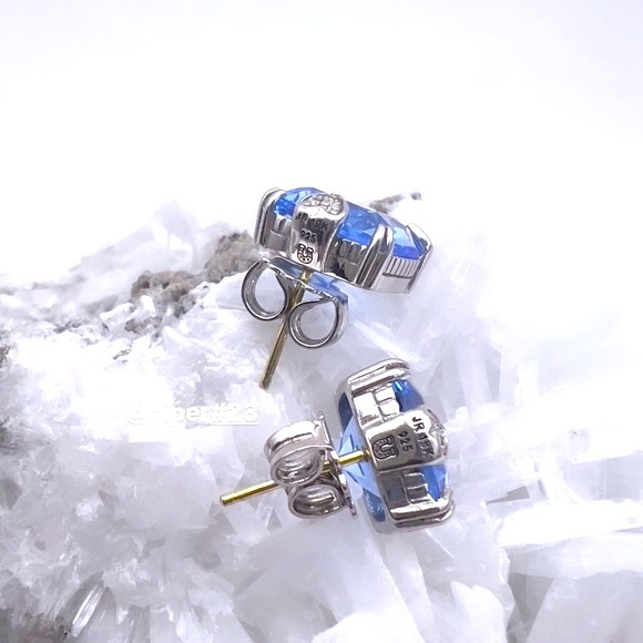 EUC Judith Ripka JR TWO Lola Blue Topaz & Diamond Stud Earrings - Picture 5 of 10